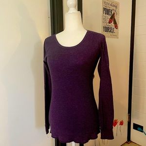 Purple waffle print crew neck long sleeve shirt with tapered wrists